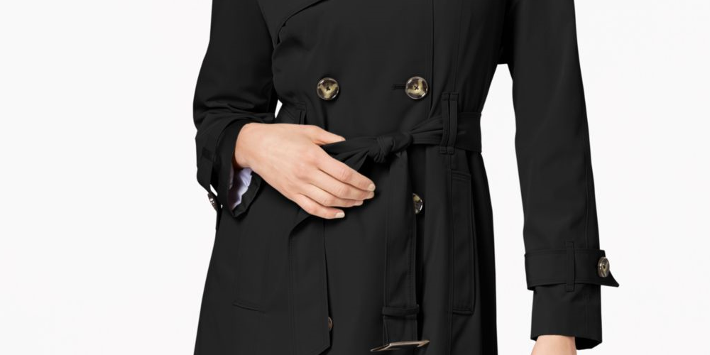 London Fog Women's Belted Double Breasted Water Resistant Trench Coat Black Size Medium