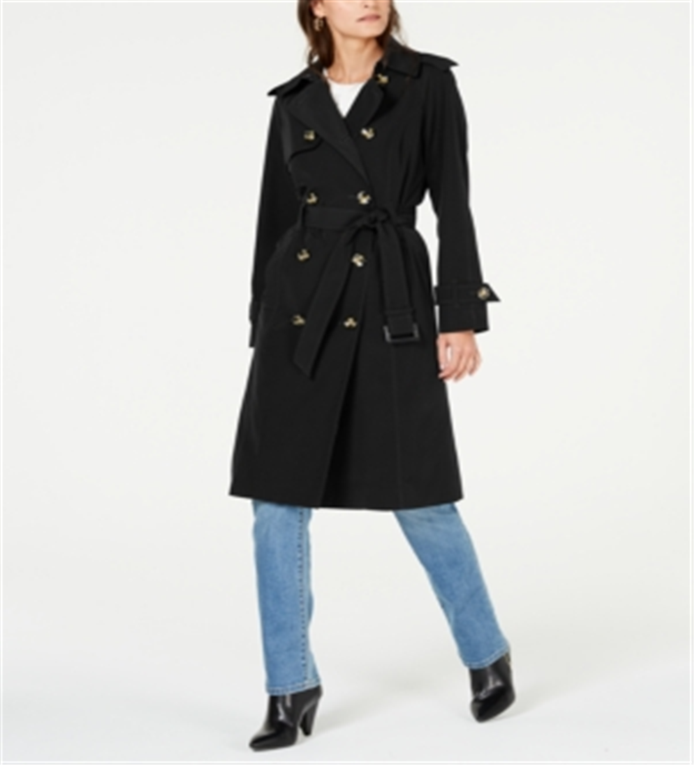 London Fog Women's Belted Double Breasted Water Resistant Trench Coat Black Size Medium