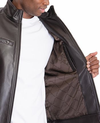 Michael Kors Men's Perforated Faux Leather Moto Jacket Brown Size Small