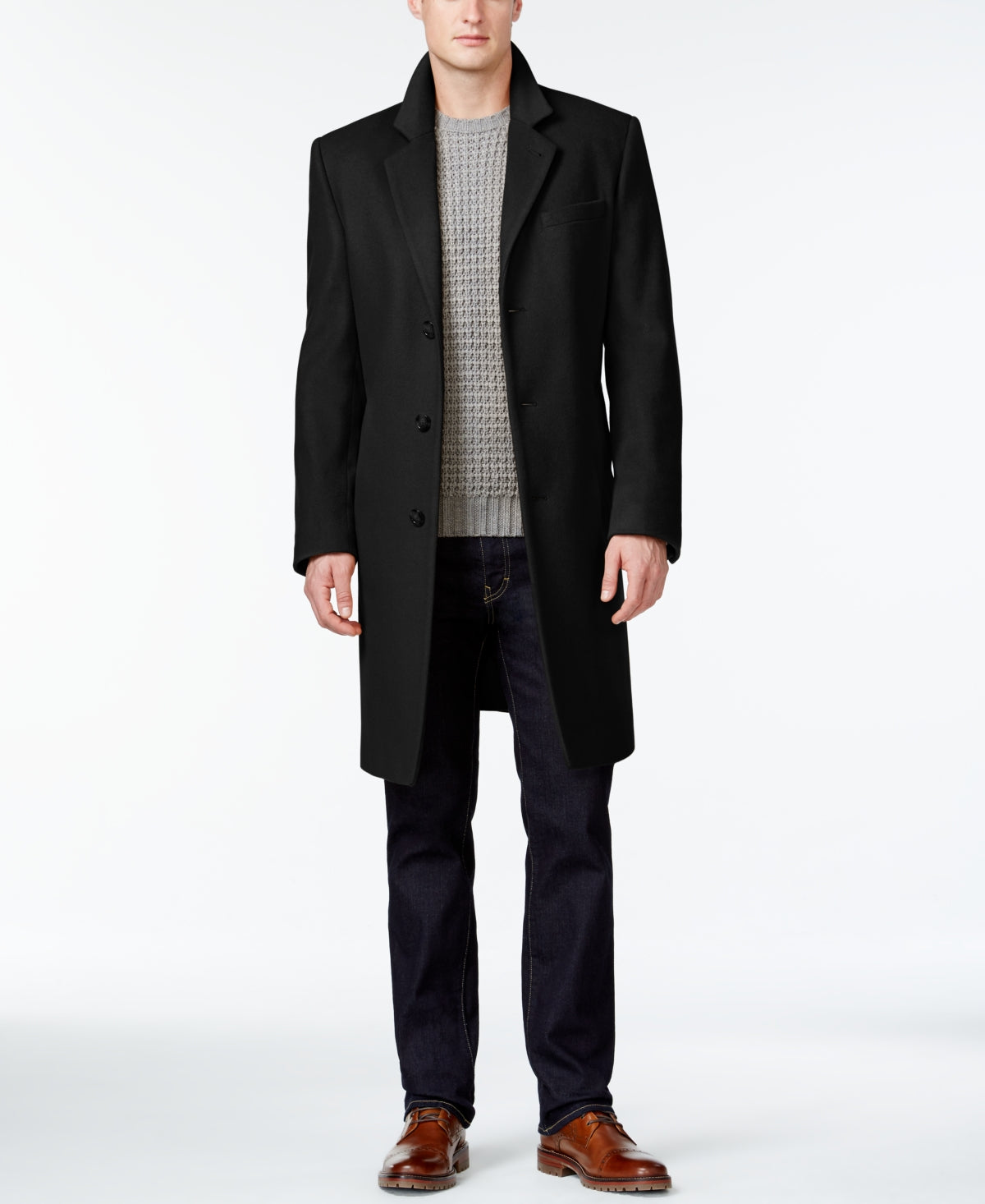 Michael Kors Men's Madison Wool Blend Modern Fit Overcoat Black Size 36