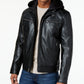 Michael Kors Men's Faux Leather Hooded Bomber Jacket Black Size Large