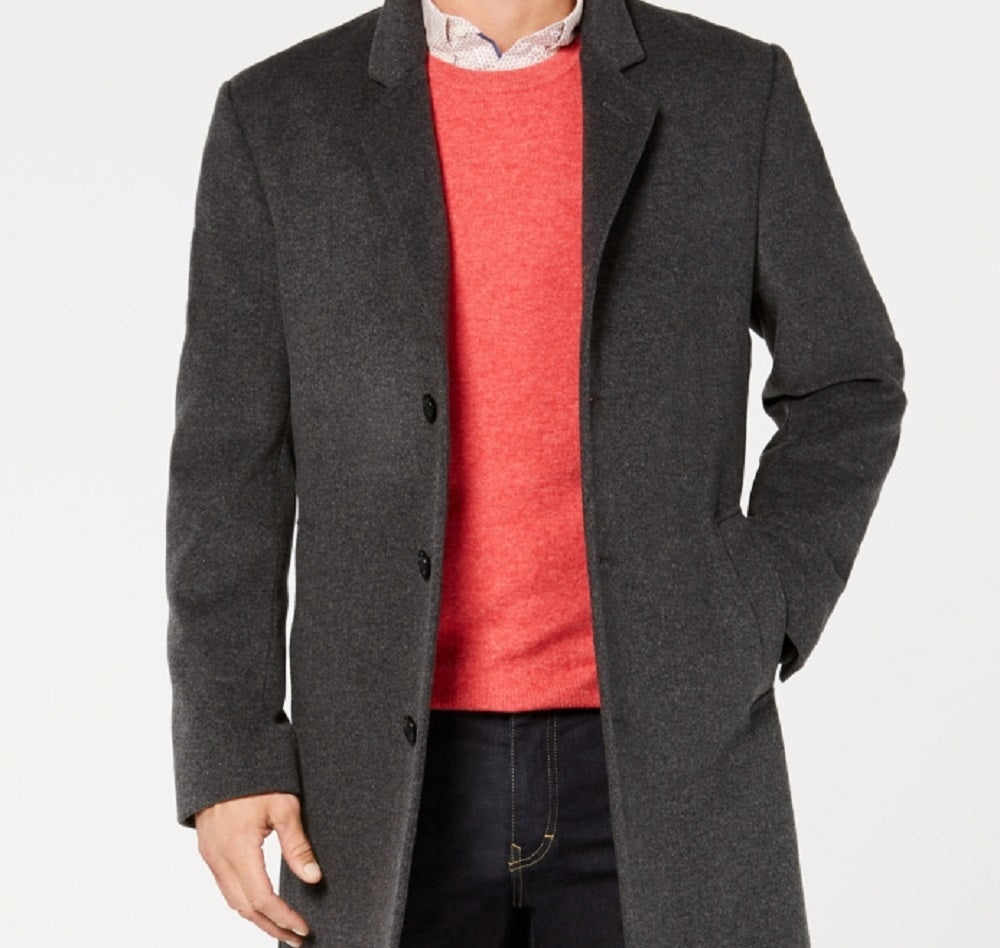 Michael Kors Men's Madison Wool Blend Modern Fit Overcoat Gray Size 36