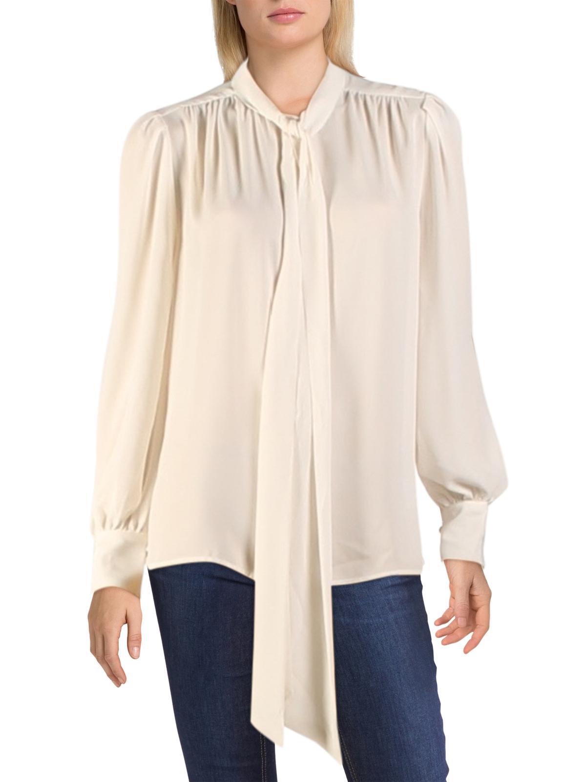 Ralph Lauren Women's Tie Neck Dressy Button Down Top Brown Size Medium