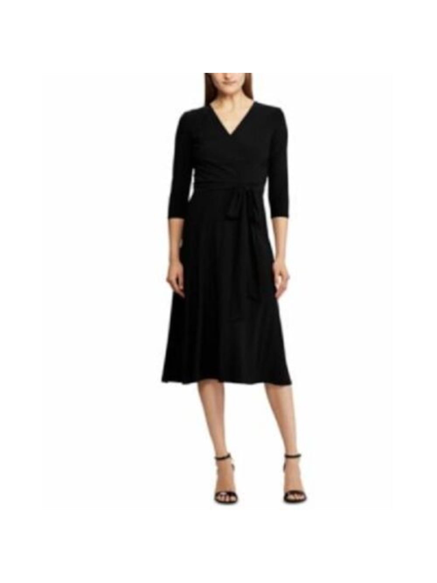 ralph-lauren-womens-black-belted-fit-flare-dress-size-12