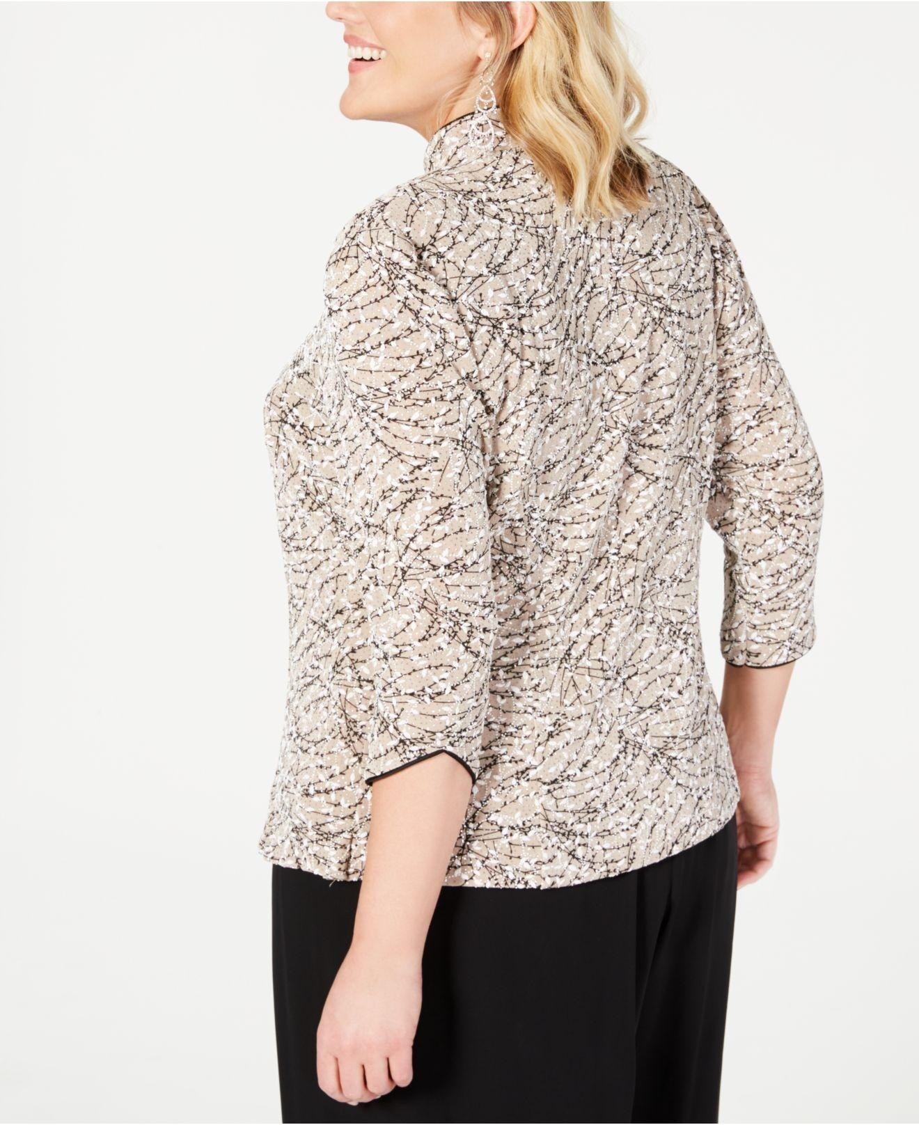 Alex Evenings Women's Foiled Print Twinset Beige Size 2X