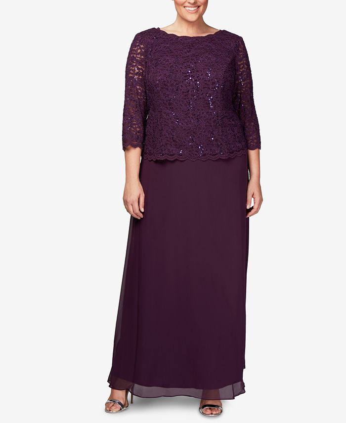 Alex Evenings Women's Mock Two Piece A Line Gown Purple Size 18W