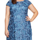 Alex Evenings Women's Lace Sequined V Back Floral Cap Sleeve Scoop Neck Below Dress Blue Size Petite Small