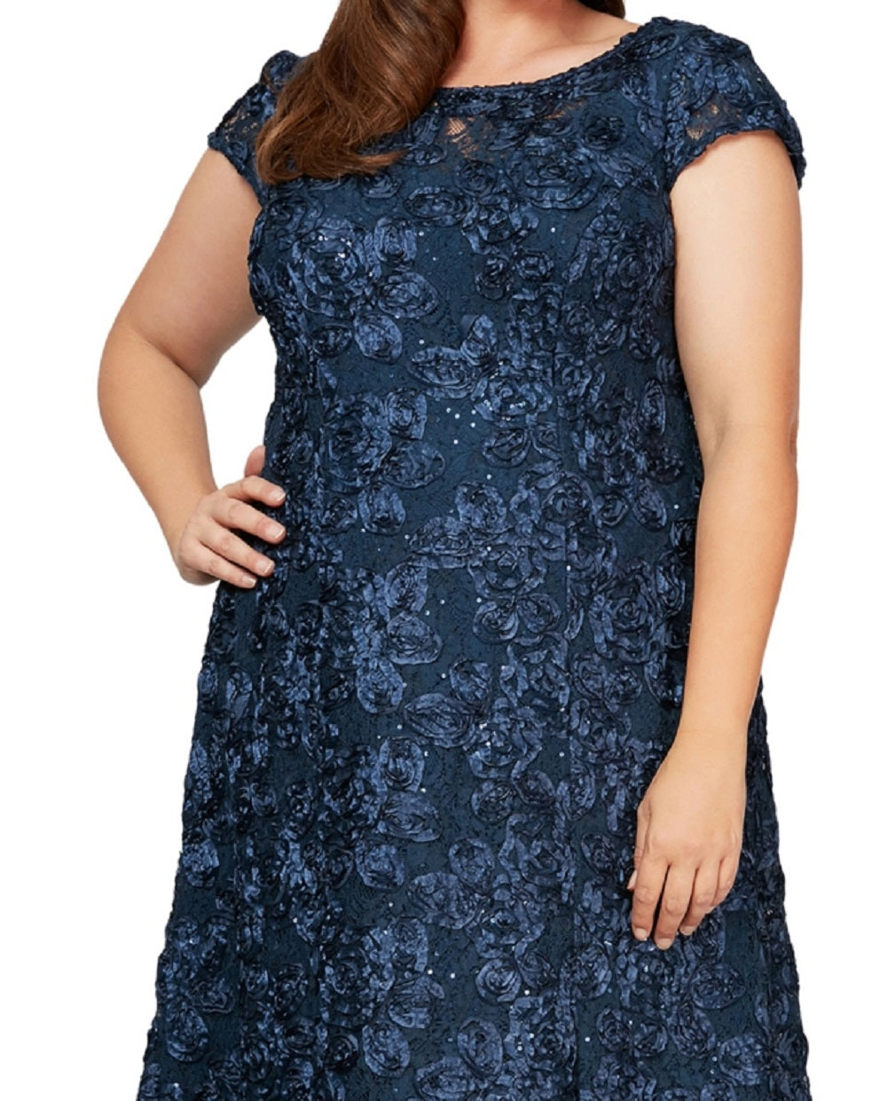 Alex Evenings Women's Sequin Lace Cocktail Dress Blue Size 16W