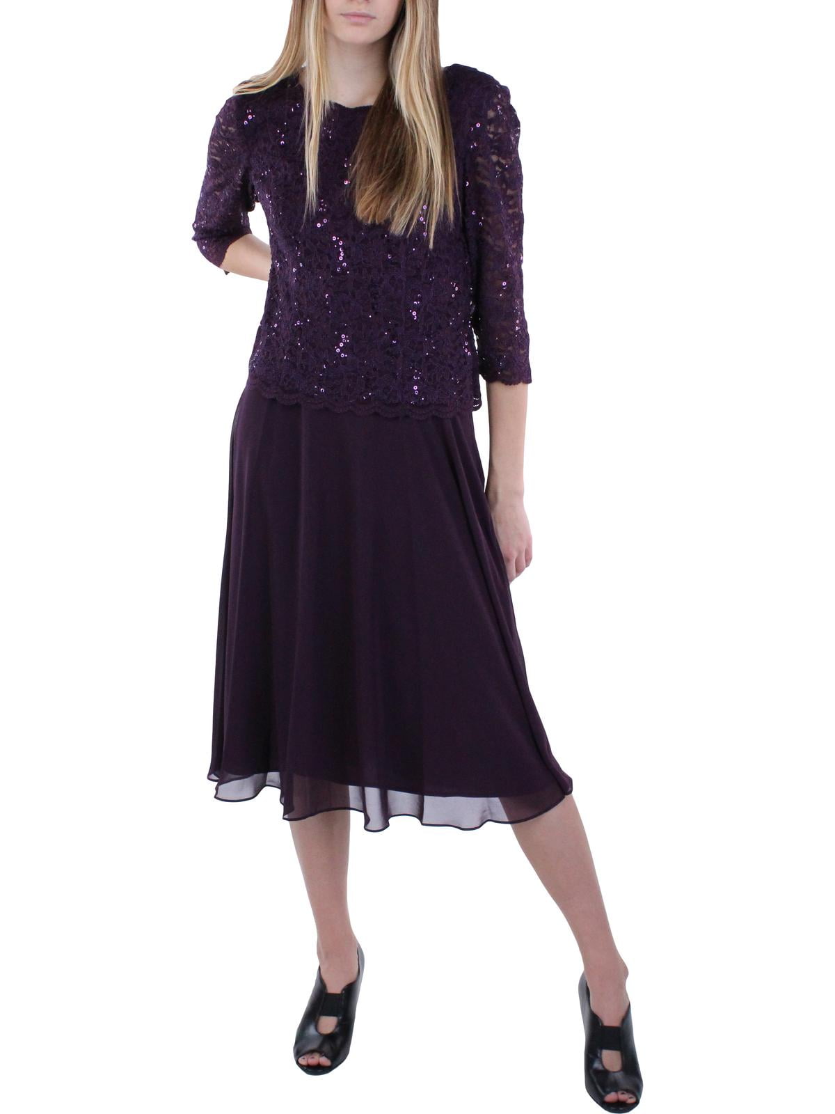 alex-evenings-womens-sequined-lace-contrast-dress-in-black-size-medium