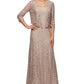 Alex Evenings Women's Sequin Lace Jacket Gown Brown Size 16
