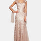 Alex Evenings Women's Embellished Lace Embroidered Illusion Gown & Shawl Brown Size 8