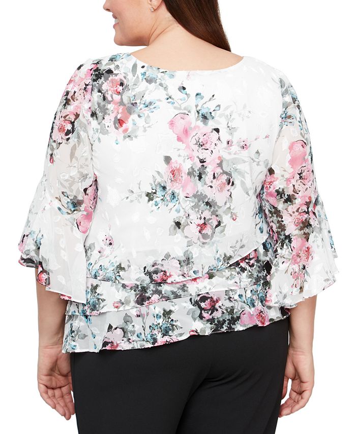 Alex Evenings Women's Floral Print Blouse White Size 1X