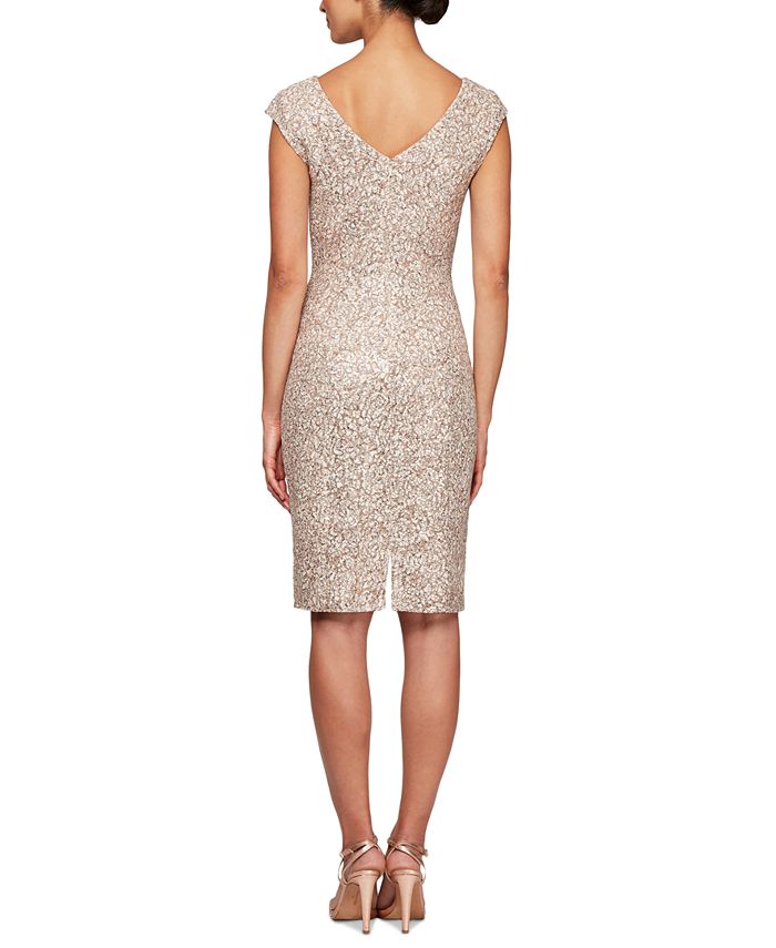 Alex Evenings Women's Cap Sleeve Sequined Lace Sheath Dress White Size 16 Petite