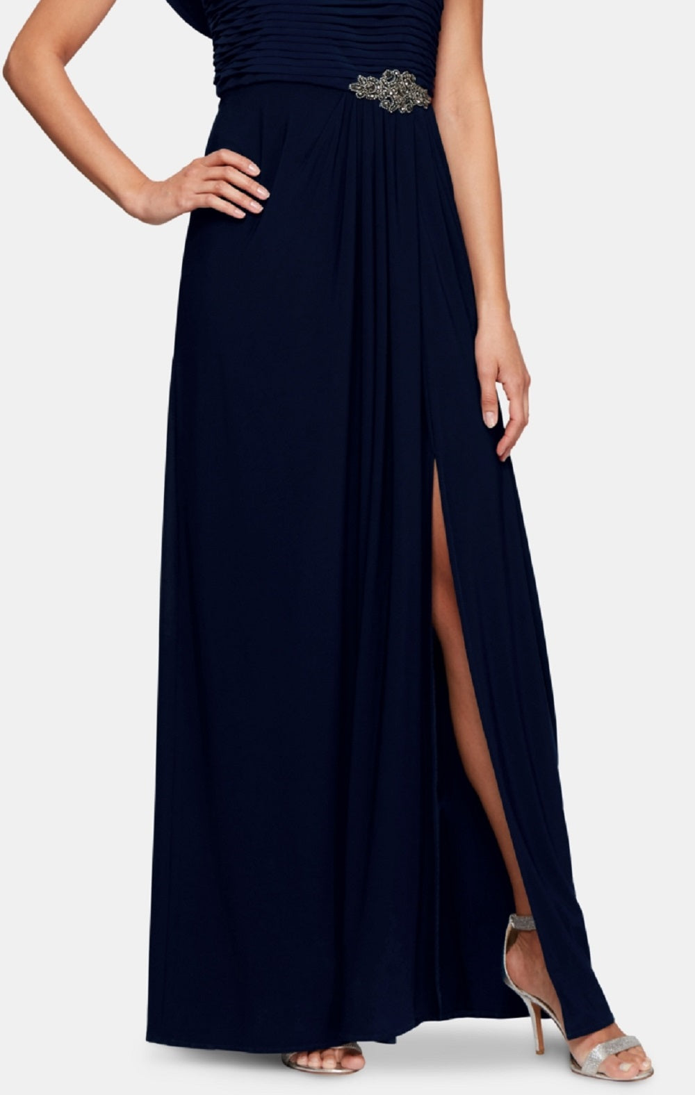 Alex Evenings Women's Cowl Neck Beaded Waist Gown Blue Size 12