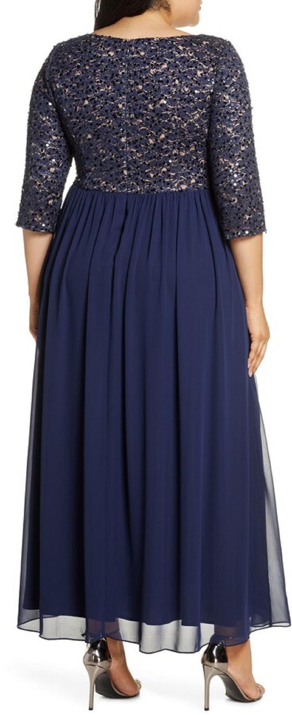 Alex Evenings Women's Embellished Keyhole Gown Blue Size Petite Small
