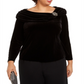 Alex Evenings Women's Embellished Velvet Long Sleeve Jewel Neck Evening Top Black Size 1X
