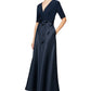 Alex Evenings Women's Half Sleeve V Neck Gown Blue Size 14