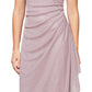 Alex Evenings Women's Cold Shoulder Draped Metallic Gown Pink Size 8Petite