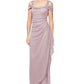 Alex Evenings Women's Cold Shoulder Draped Metallic Gown Pink Size 8Petite