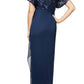 Alex Evenings Women's Short Sleeve V Neck Full Length Evening Empire Waist Dress Blue Size 6 Petite