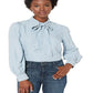 Ralph Lauren Women's Chambray Tie Neck Shirt Blue Size Petite M