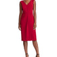 Ralph Lauren Women's Ruched Zippered Sleeveless V Neck Below The Knee Sheath Cocktail Dress Red Size 16