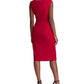 Ralph Lauren Women's Ruched Zippered Sleeveless V Neck Below The Knee Sheath Cocktail Dress Red Size 16