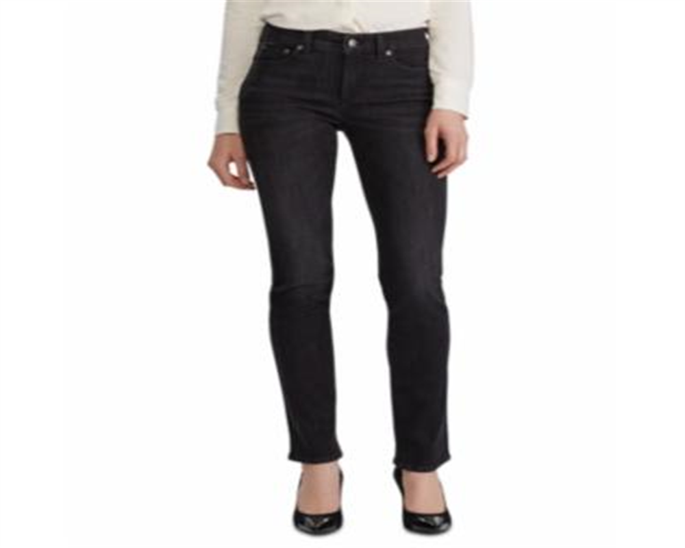 Ralph Lauren Women's Slimming Mid Rise Classic Straight Jeans Black Size 4 Petite