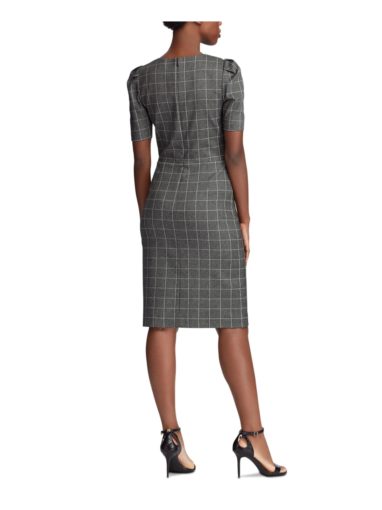 Ralph Lauren Women's Check Pouf Above The Knee Sheath Dress Gray Size 8