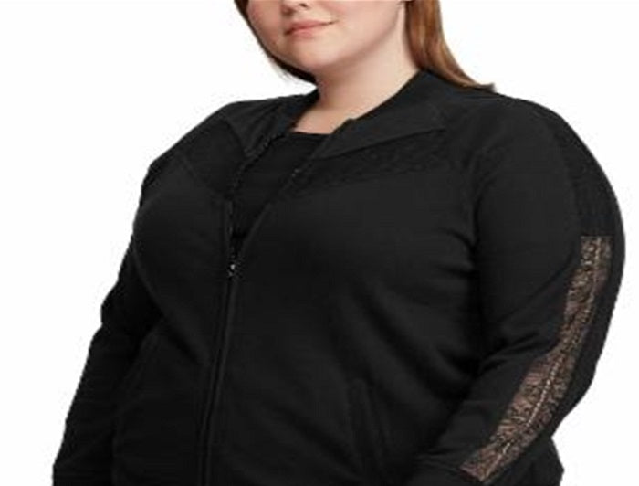 Ralph Lauren Women's Plus Lace Trim Fleece Jacket Black Size 2X