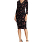 Ralph Lauren Women's Floral 3/4 Sleeve V Neck Above The Knee Sheath Party Dress Black Size 18