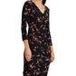 Ralph Lauren Women's Floral 3/4 Sleeve V Neck Above The Knee Sheath Party Dress Black Size 18