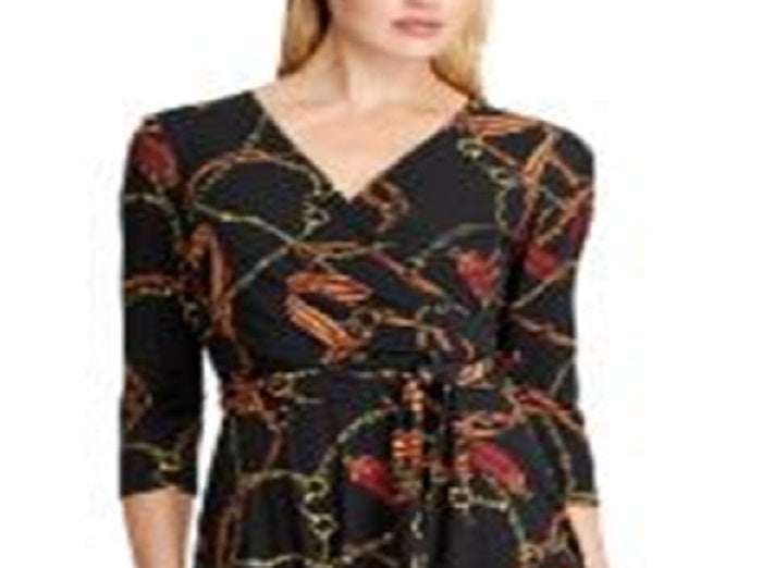 Ralph Lauren Women's Equestrian Print Jersey Dress Black Size 6 Petite