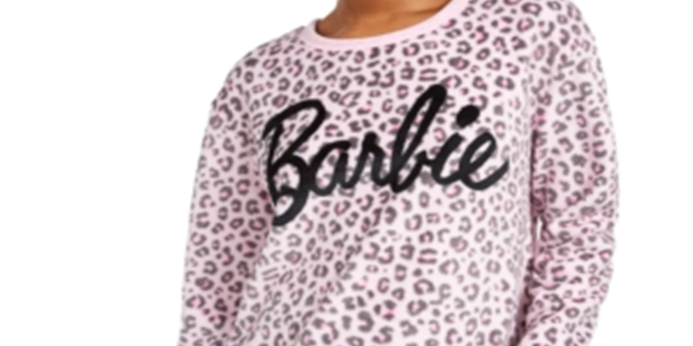 Love Tribe Junior's Barbie Leopard Print Plush Sweatshirt Pink Size X-Small