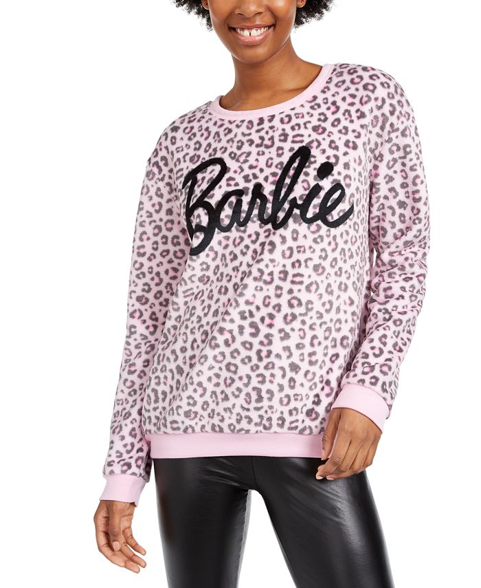 Love Tribe Junior's Barbie Leopard Print Plush Sweatshirt Pink Size Small