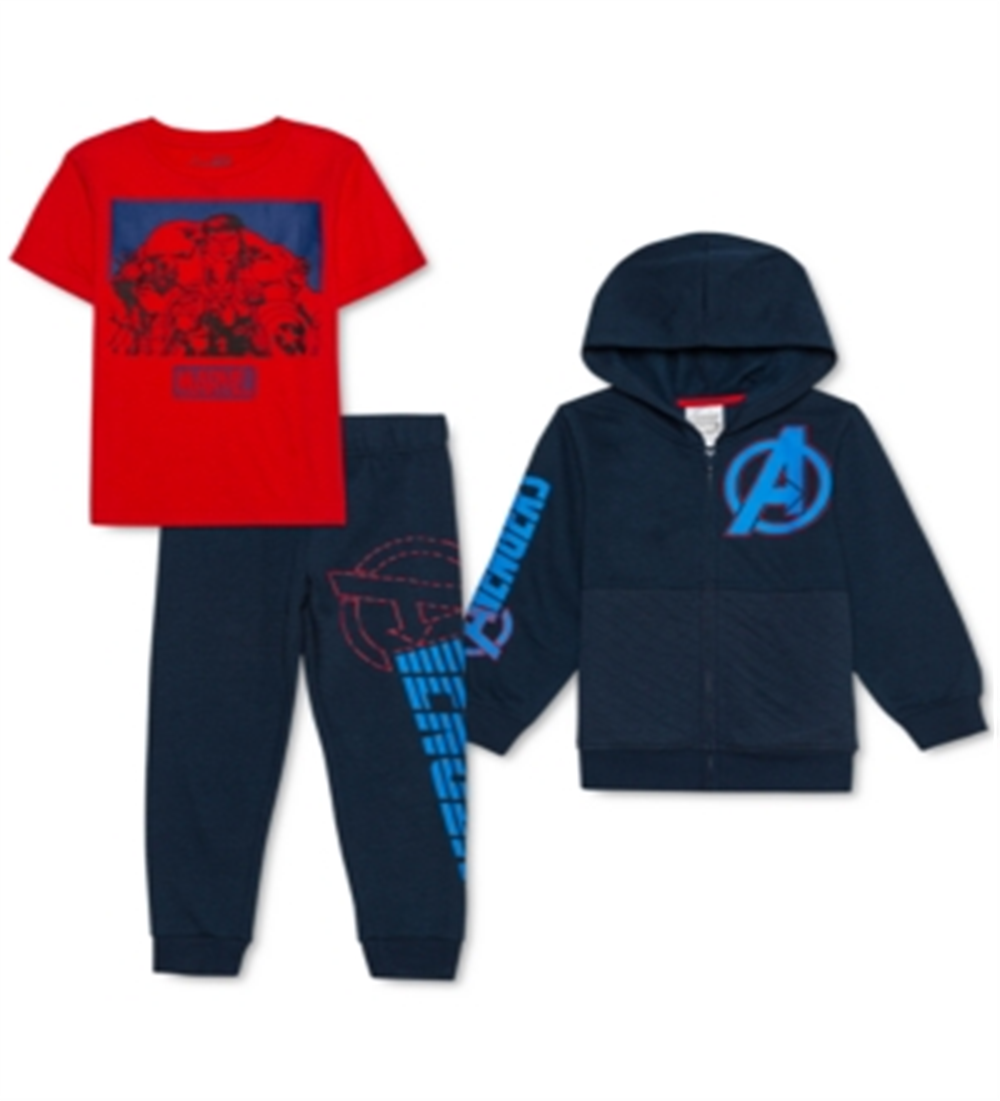 Marvel Little Boy's 3 Pc Avengers Hoodie T-Shirt & Joggers Set Blue Size 7