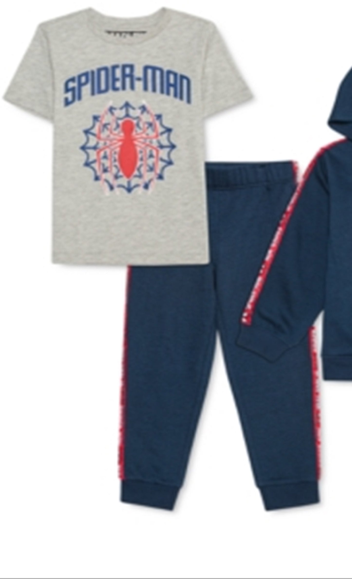 Marvel Little Boy's 3 Pc Spider Man Hoodie T-Shirt & Joggers Set Blue Size 4