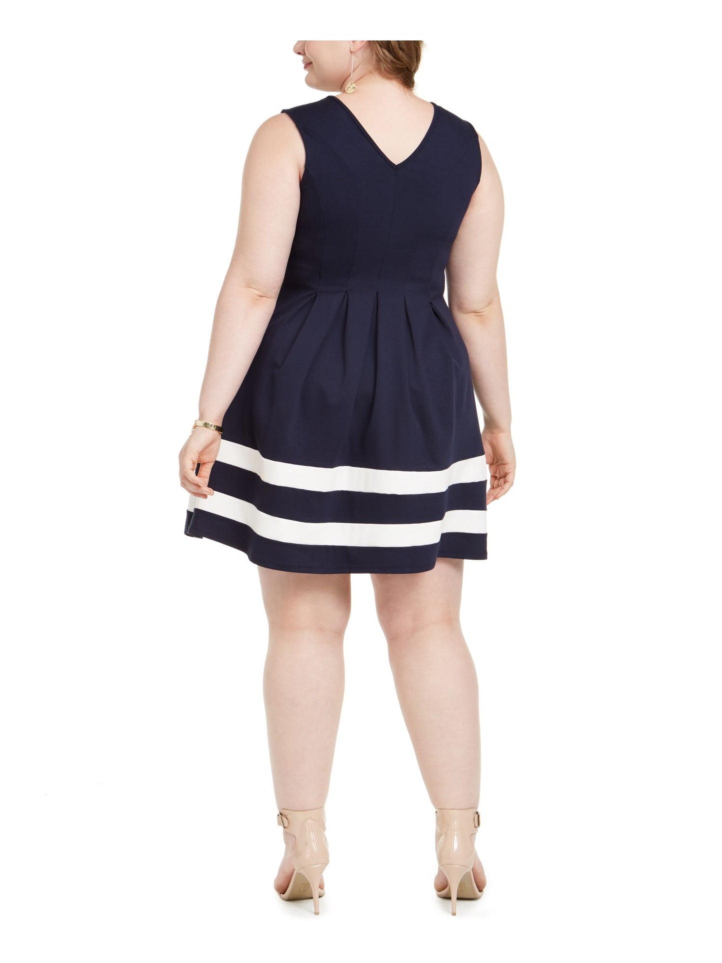 Monteau Women's Striped Skater Dress Blue Size XXX-Large