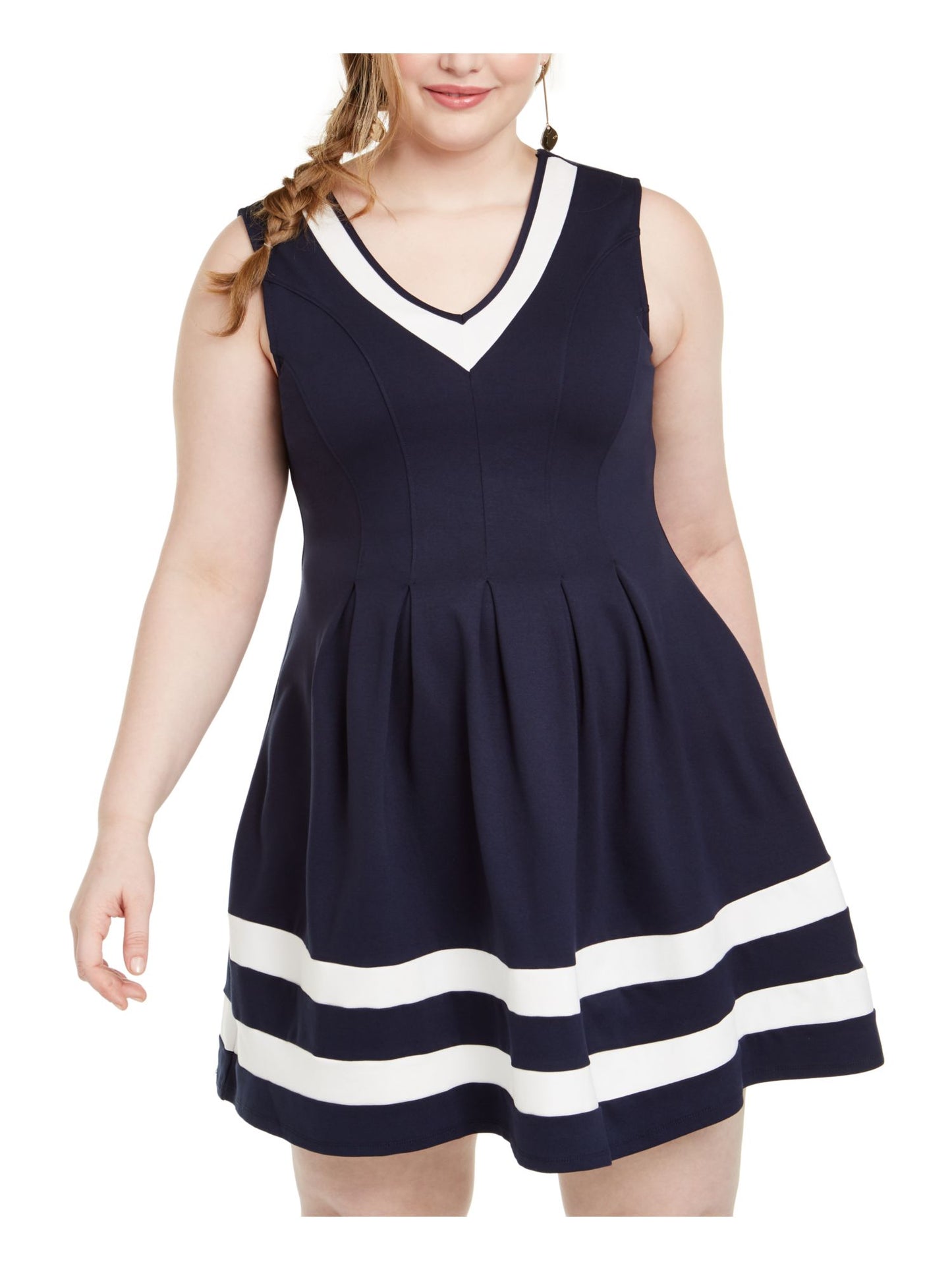 Monteau Women's Striped Skater Dress Blue Size XXX-Large