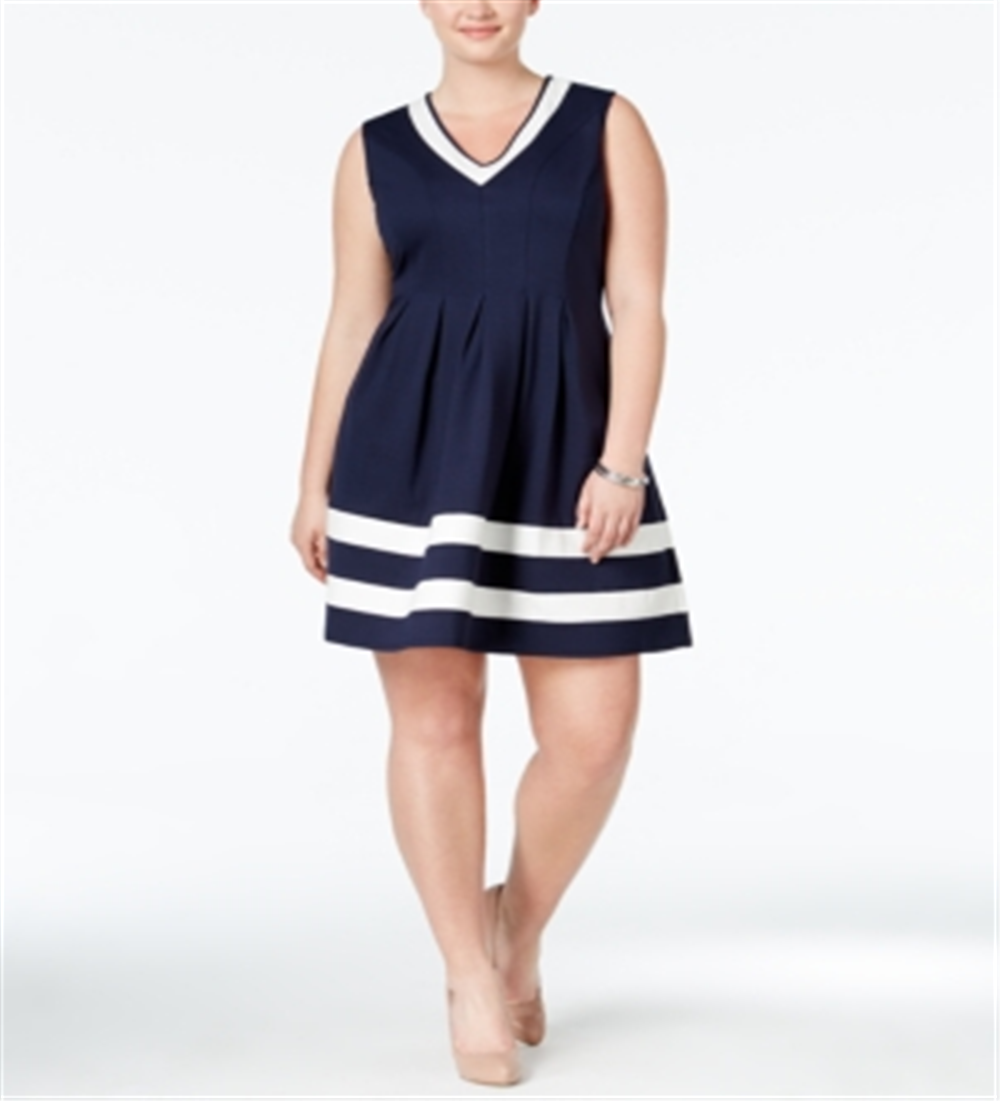 Monteau Women's Striped Skater Dress Blue Size XXX-Large