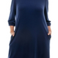 Monteau Women's Pocketed Jersey Knit 3/4 Sleeve Boat Neck Knee Length Shift Dress Blue Size 2X