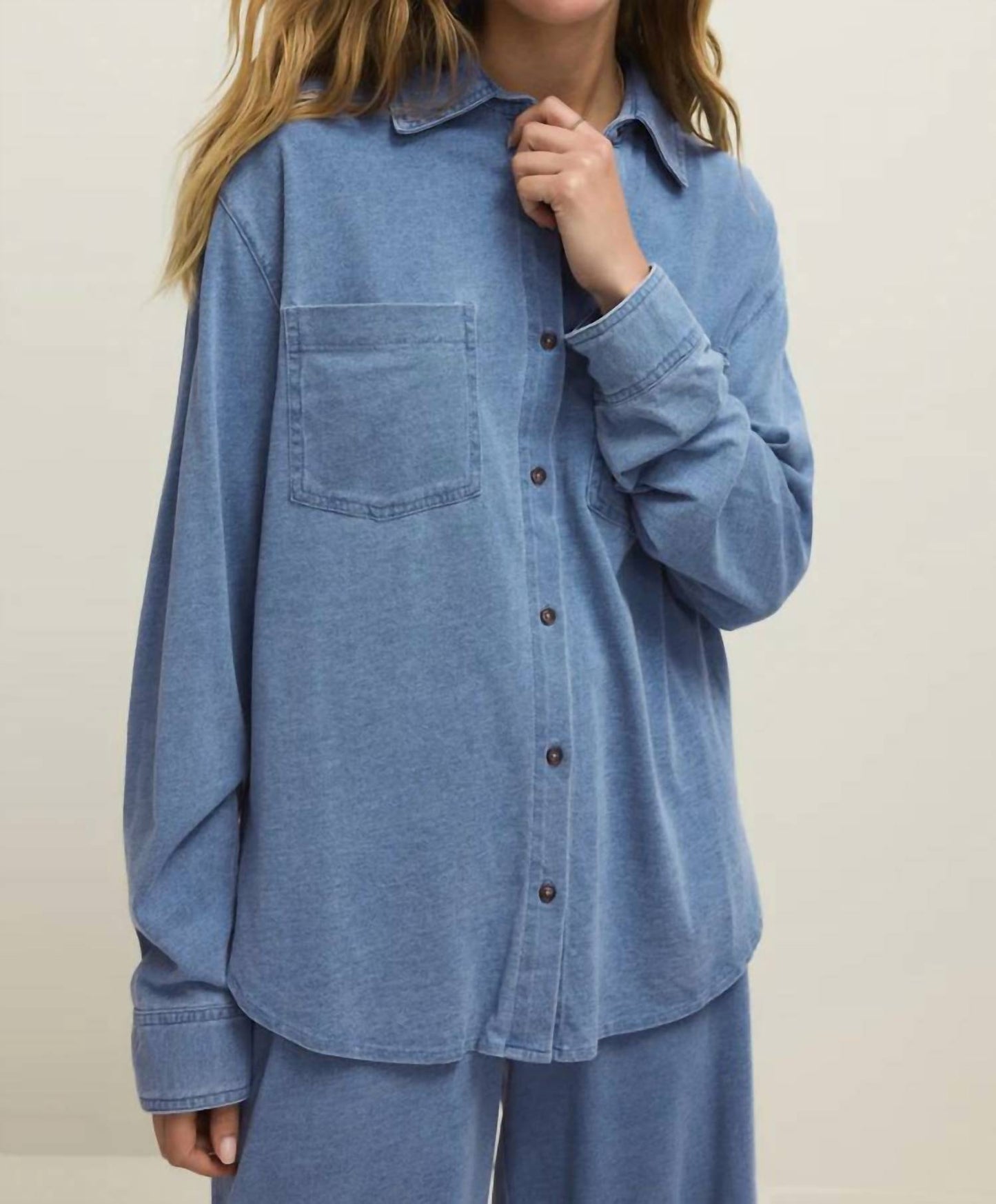 Z Supply - Reese Jersey Denim Button Up Shirt
