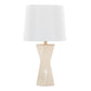 Curvo Square 27" Ceramic Table Lamp in Cream Ceramic, Gold Metal, and White Linen