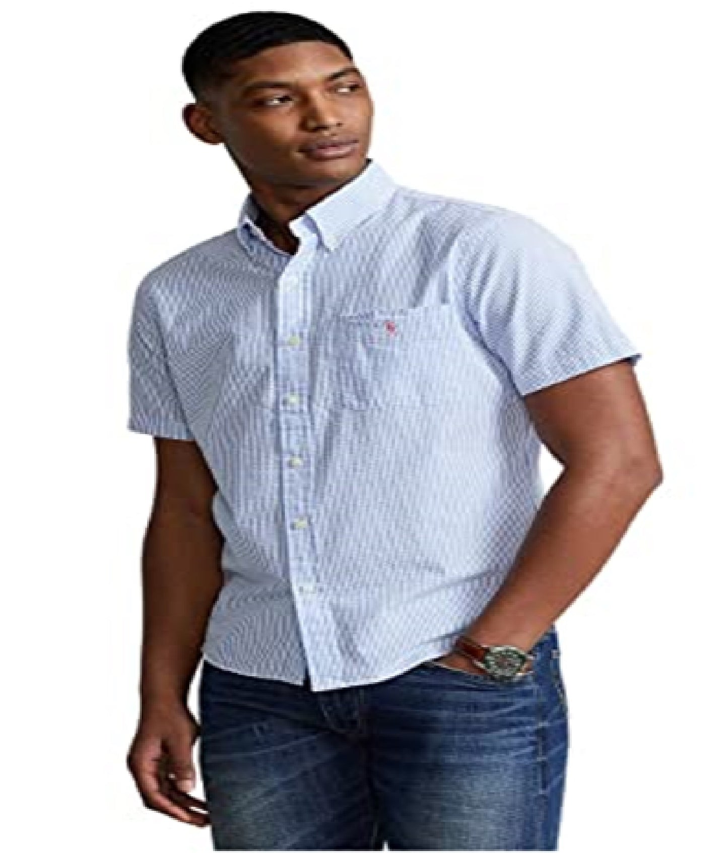 Polo Ralph Lauren पुरुषों की प्रेपस्टर क्लासिक फिट सीरसकर शर्ट, नीला, एक्स-लार्ज