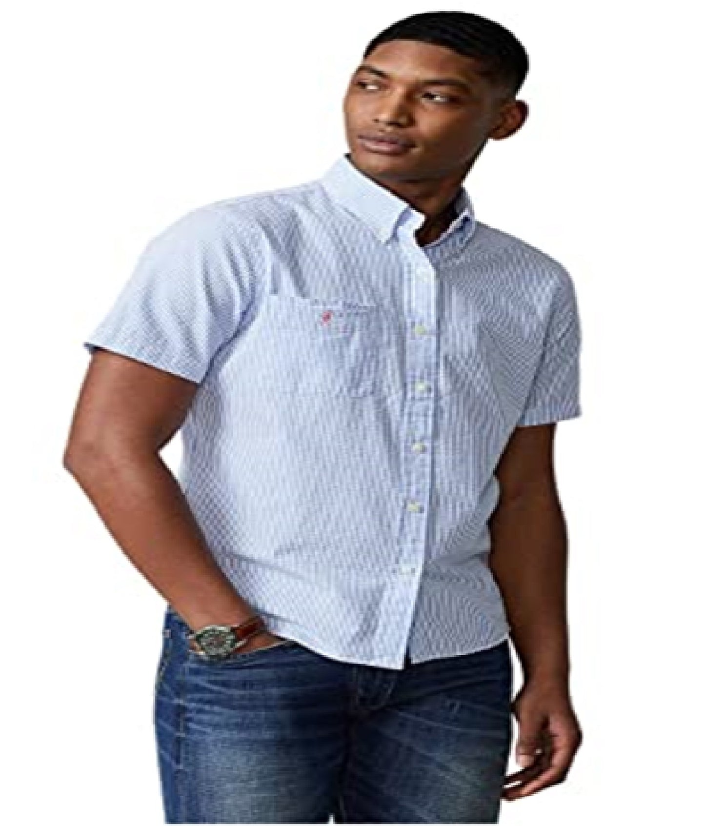 Polo Ralph Lauren पुरुषों की प्रेपस्टर क्लासिक फिट सीरसकर शर्ट, नीला, एक्स-लार्ज
