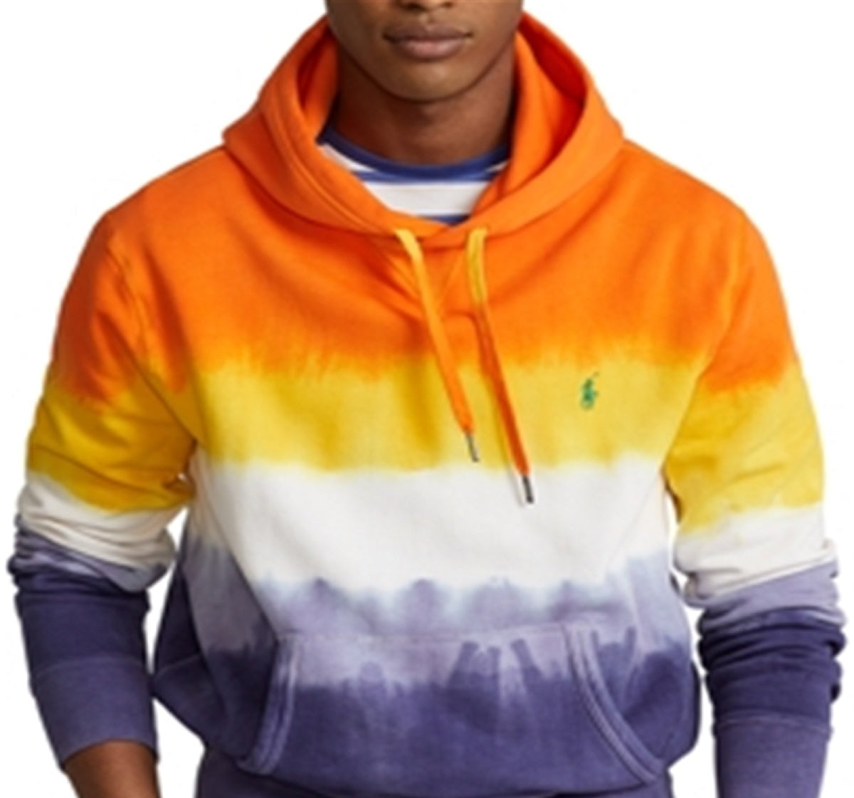 Polo Ralph Lauren Men's Cotton Blend Fleece Tie Dyed Stripe Regular Fit Hoodie Orange Size Large
