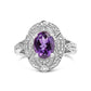 .925 Sterling Silver 9x7mm Oval Purple Amethyst and Diamond Accent Art Deco Style Cocktail Ring (I-J Color, I1-I2 Clarity) - Size 6