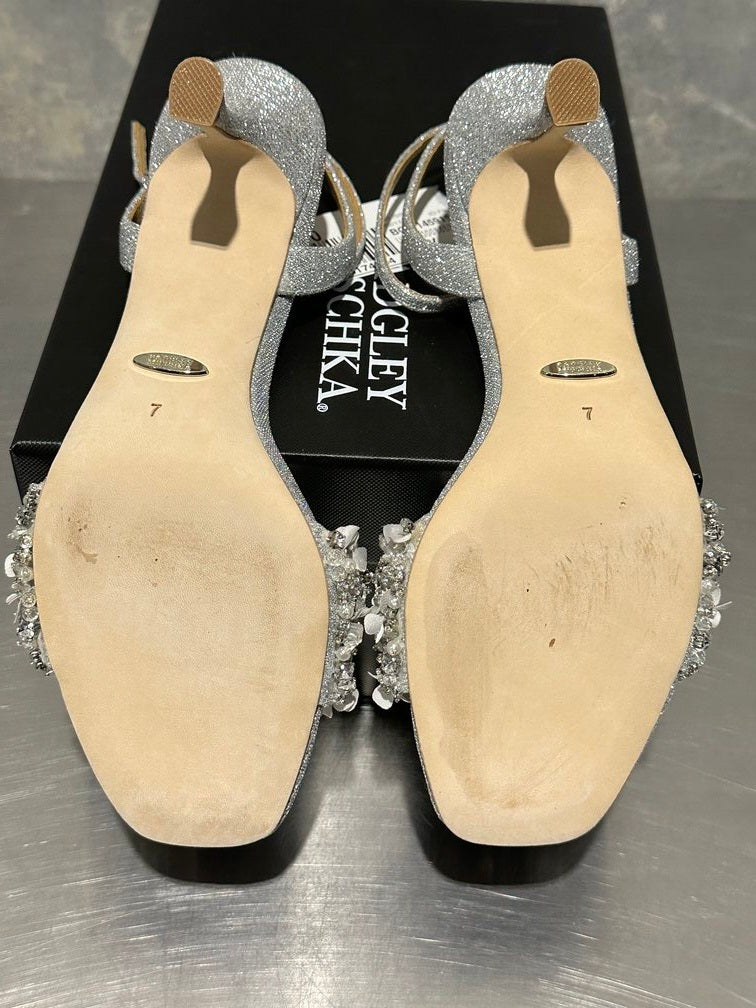 Badgley Mischka Women's Telissa Embellished Two-Piece Dress Sandals - Silver Metallic Textile Size 7