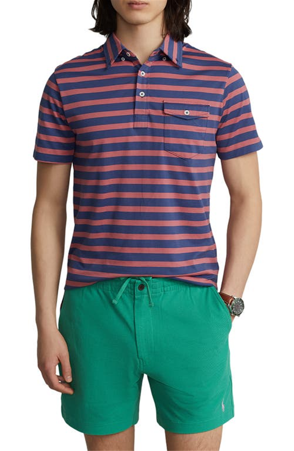 Polo Ralph Lauren Men's Stripe Button Down Pocket Polo Blue Size X-Large