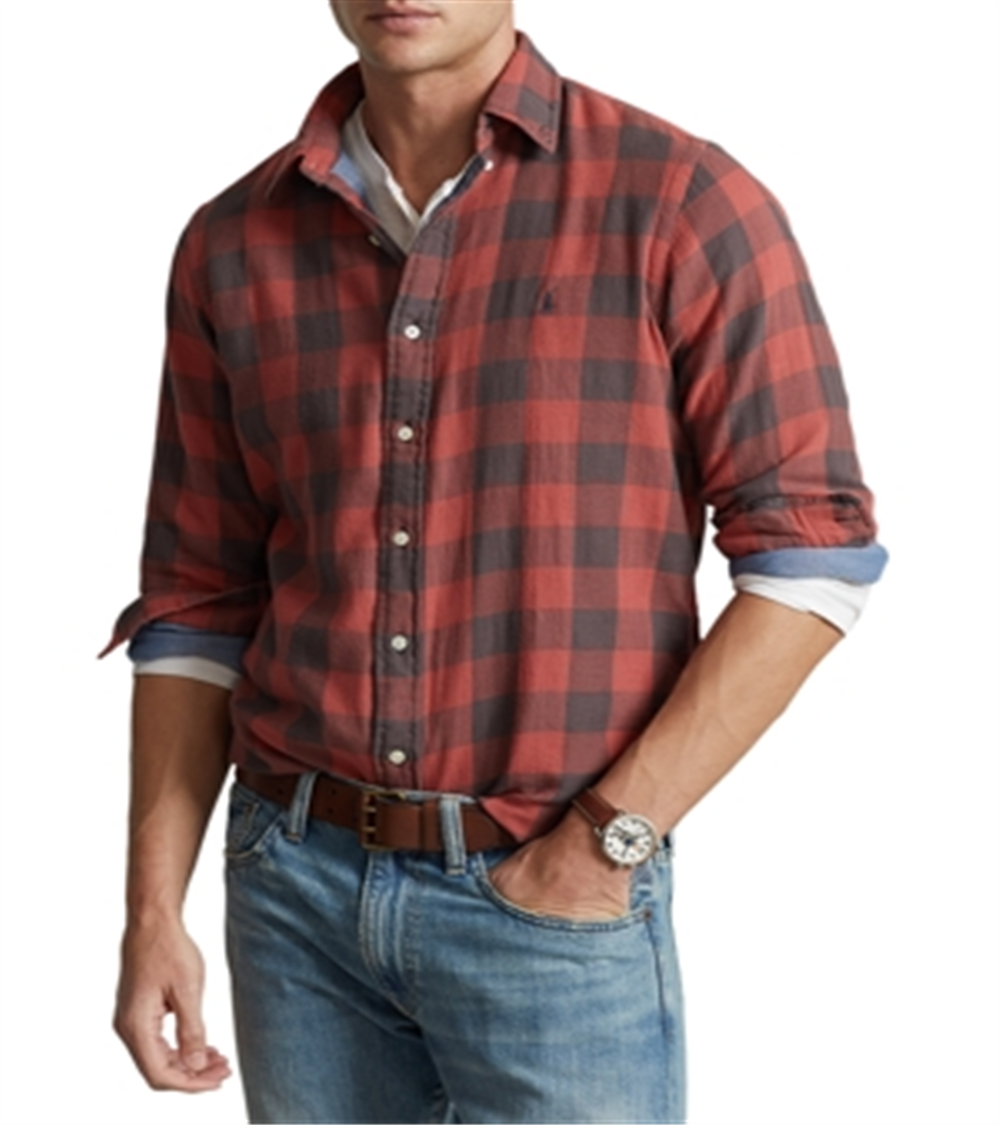 Ralph Lauren Men's Classic Fit Plaid Double Faced Shirt Red Size Small